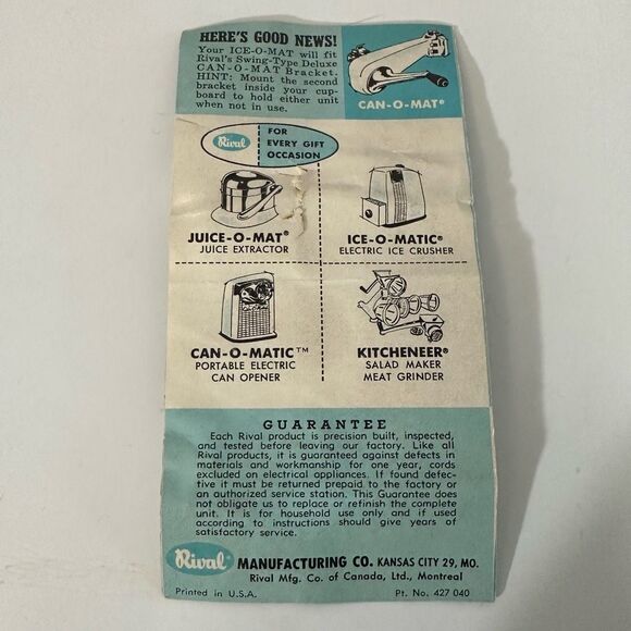 Vintage Rival Ice-O-Mat Ice Crusher Combo Table and Wall model - Picture 11 of 15